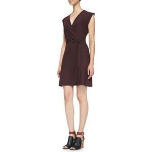Theory Pavita Women's Wrap-Front Sleeveless Belted Jersey Dress Brown Size 6
